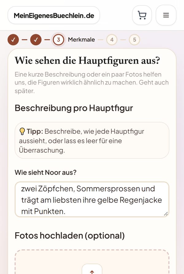 Schritt 3: eine kurze Beschreibung von Noor, darunter die Möglichkeit, Fotos hochzuladen