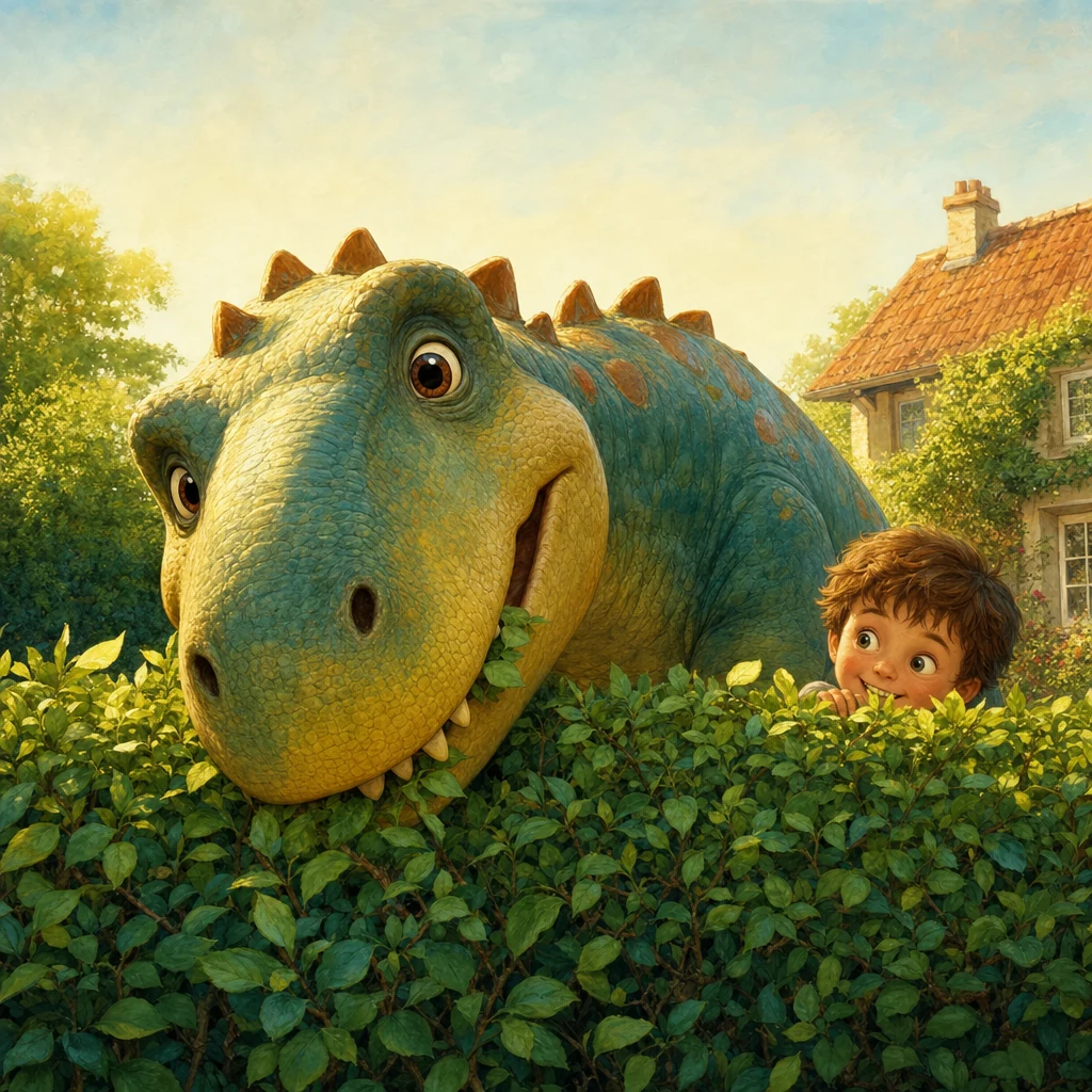 Im Garten steht ein Dinosaurier